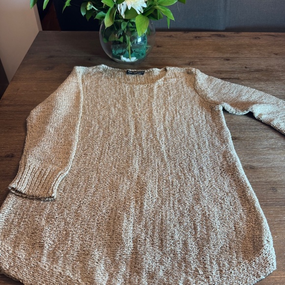 KARL LAGERFELD PARIS Knit Tunic Sweater M (Tag S) Beige Gold Shimmer 3/4 Sleeve - Picture 11 of 11